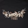 Teyglen Flower Bride Wedding Hair Comb Bridal Crystal Hair Comb Gold Leaf Pearls Headpieces for Bride Crystal Beads Side Hair Comb Handmade Hair Pieces Hair Accessories for Women Flower Girls