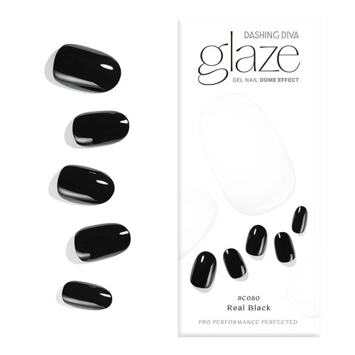 Dashing Diva Glaze Nail Strips - Real Black | Works with Any LED Nail Lamp | Long Lasting, Chip Resistant, Semicured Gel Nail Strips | Contains 34 Salon Quality Black Nail Wraps, 1 Prep Pad, 1 Nail File