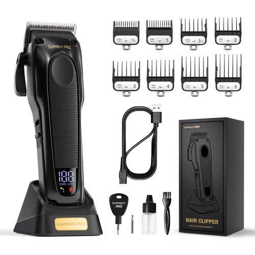 SUPRENT PRO Professional Hair Clippers for Men - High Torque Brushless Motor & Detachable Blade - Cordless Hair Clipper Set for Barbers with Charging Base - Premium Gift Hair Clipper Kit