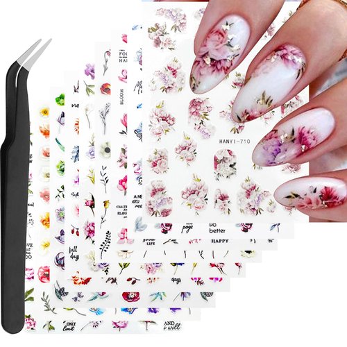 VOTACOS 9 Sheets Flower Nail Art Stickers Charming Daisy Nail Decals Spring Nail Stickers for Nail Art Summer Perfect Nail Accessories 3D Self-Adhesive Design Nail Decoration for Women