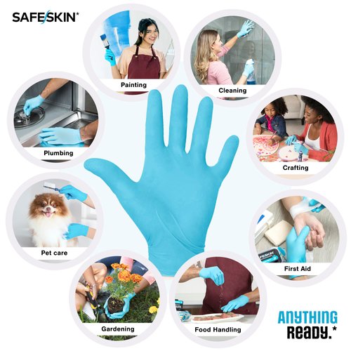 SAFESKIN Nitrile Disposable Gloves in Pack of 50, Medium Duty, Medium Size, Powder Free - Food Handling, First Aid, Cleaning