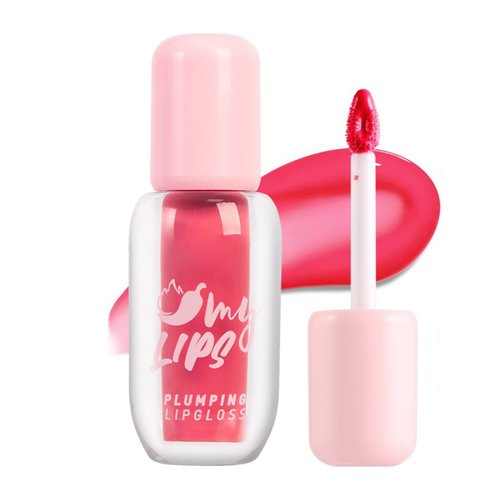 Prettyui 2024 Plumping Lip Gloss with Chili Extract, Instantly Fuller Lips Gloss, Hydrating & Nourishing Lip Tint, Natural Plumping Lip Lipstick, Lip Plumping Booster - Cherry
