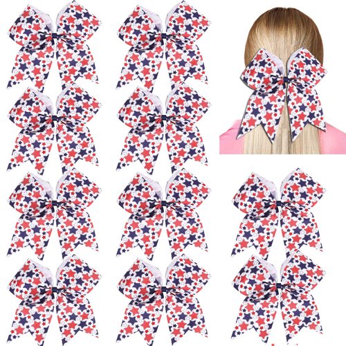 American USA Flag Cheer Bows for Girls,Red White and Blue Patriotic Flag Festival Hair Bow With Elastic Band Hair Accessories (flag b)