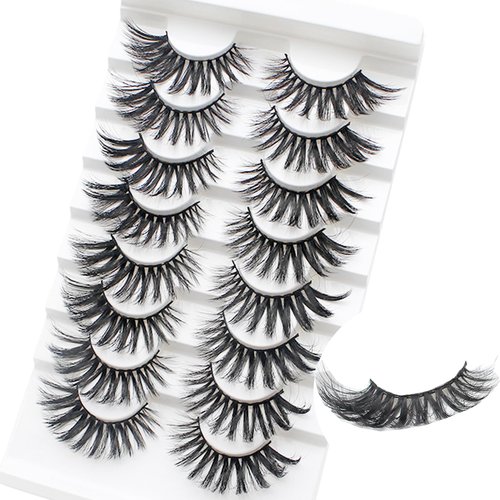 Natural Look False Eyelashes - Yugui 8 pairs Fluffy Cat Eyes Wispy Natural Faux Mink Lashes Fake Eyelashes Light Volume natural Handmade Fake Eye Lashes