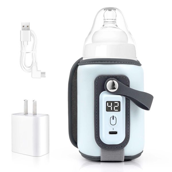 Portable Bottle Warmer, Baby Milk Warmer for All Bottles, Rapid Heating Accurate Temperature Control with LED Display, USB Warmer Bottle Suitable for Home and Outing (Blue)