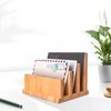 Bamboo Mail Organizer with Rubber Feets, wishacc Vertical Desk Letter/Envelope/File/Paper/Folder/Bill Holder for Office & Home, Small 3 Sections Desktop Office Supplies Incline Sorter Rack
