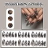 ANDGING Black Press on Nails Almond Short Medium Ombre Fake Nails with Glue Acrylic Glue on Nails with Rhinestone Butterfly Charm Design Gel Manicure False Nails for Wedding Birthday Stick on Nails