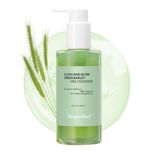 VEGANIFECT Clean and Glow Green Barley Gel Cleanser, Vegan Certified, Hydrating, Improving Skin Texture, 6.93 Fl Oz (New)