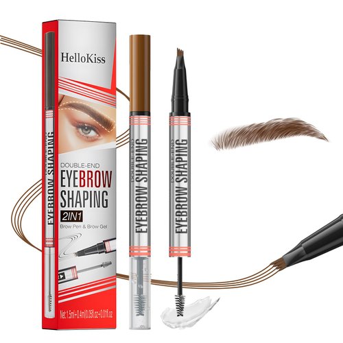 Kaemgyyd 2-In-1 Magic Eyebrow Pencil and Sealing Brow Gel, 3D Waterproof Long-Lasting Eyebrow Pen, Natural Fine Stroke Microblading Eyebrow Pencil (Light Brown)