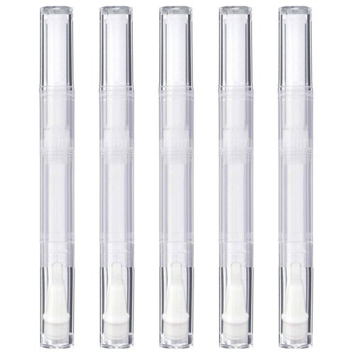 MOTYYA 5 Pack 3 ml Transparent Twist Pens, Empty Nail Oil Pen with Brush Tip, Cosmetic Lip Gloss Container Applicators Eyelash Growth Liquid Tube (5x)