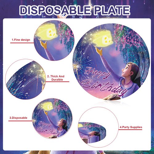 40pcs Dsney Wish Asha Birthday Party Supplies ,Wish Asha themed birthdays decorations，include 40pcs Disposable Napkins Paper Plates，for kids Birthday Party Supplies。