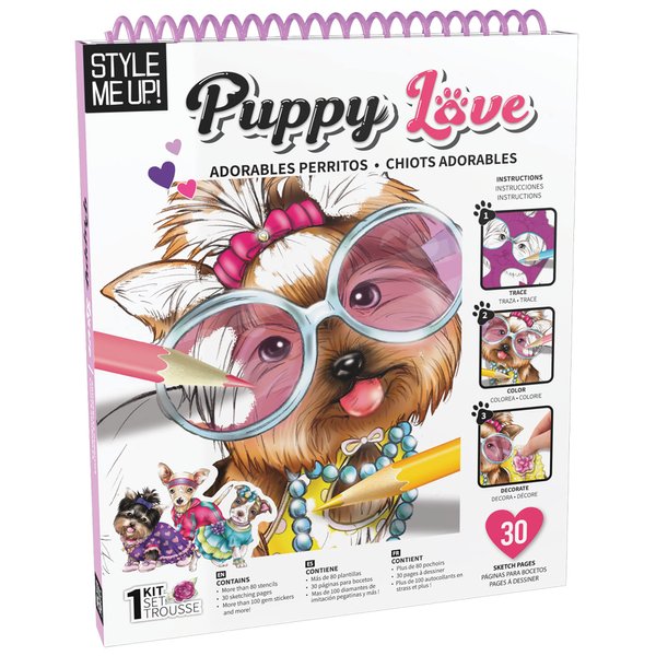 Style Me Up, Puppy Love, Kids Art Kit, Includes 30 Model Templates to Choose from, Over 80 Fashion Stencils to Help Kids Create Designs with Ease, for Ages 8 and up