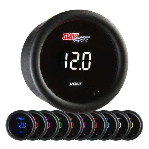 GlowShift 10 Color Digital Volt Voltmeter Gauge - Reads Battery Voltage 8-18 Volts - Multi-Color LED Display - Tinted Lens - 2-1/16" (52mm)