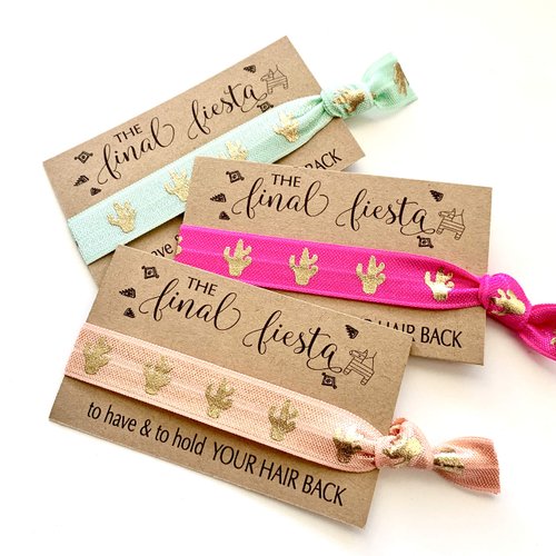 Final Fiesta Bachelorette Hair Tie Favors, Bachelorette Survival Kit Gifts (Assorted Gold Foil Cactus Prints)