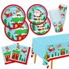 Christmas Party Supplies - Christmas Santa-Themed Disposable Paper Plates, Napkins and Cups Set with Waterproof Plastic Tablecloth - Perfect Merry Christmas Party Decorations，Serve 25
