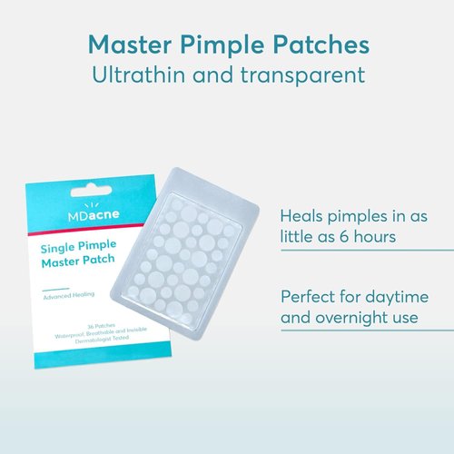 MDacne 72 Pimple Patches for Acne Treatment, Hydrocolloid Patches - Absorbs Oil & Pus from Clogged Pores, Ultrathin & Transparent Blends with All Skin Tones, Safe for Sensitive Skin (2 Pack of 36)