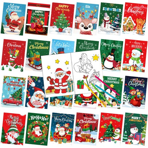 Liliful 24 Pcs Christmas Coloring Book for Adults Coloring Book Bulk, DIY Art Coloring Books Stress Relief Drawing Book with Patterns for Party Favors Goodie Bag Filler Holiday Gifts (Santa)