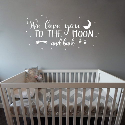 Wall Decal Kids We Love You to The Moon and Back Quote Wall Decals Nursery Vinyl Wall Stickers for Baby Boys and Grils Bedroom Scandinavian Wall Decal (Y29) (White)