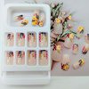 Square Press on Nails Short - TUZADNW Flower Design Short Fake Nails Press ons,24 Pcs Artificial Nude Full Cover Glue on Nails Glossy Stick on Acrylic Nails for Women