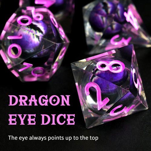 FONVGOGO Sharp Edge Resin Dice Set, Liquid Core DND Dice, Dragon Eye Dice Set D&D Dungeons and Dragons Dice Polyhedral Beholder's Ttrpg Die Role Playing RPG D and D Dice (Light Purple)