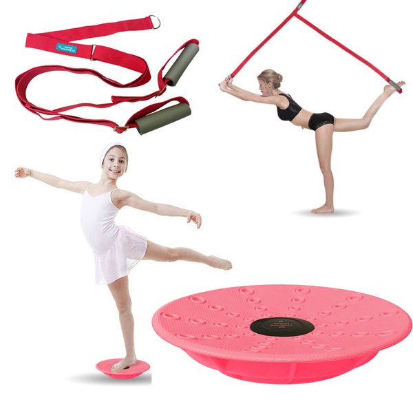 Leg Stretching Strap and Ballet Balance Board, 2 Pc. Set, Stretching, Disc Core Trainer and Flexibility Equipment for Dance, Gymnastics, Cheer or Figure Skating, Portable