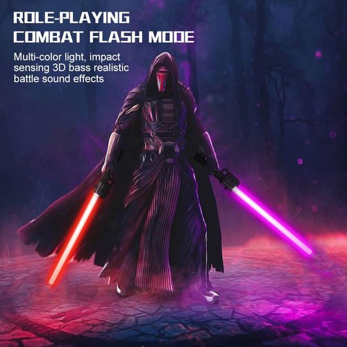 OSDUE Lightsaber for Kids, 7 Color Rechargeable Light Up Saber with FX Sound & Type-C Charging Cable, Expandable Light Swords for Star War Fighters & Warriors Children's Day New Years Gifts (Black)