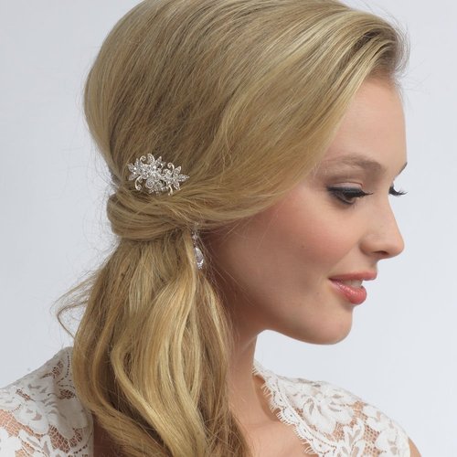 Darling Rhinestone & Crystal Bridal Flower Wedding Hair Comb Pin