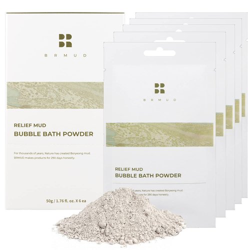 BRMUD Relief Mud Bubble Bath Powder 50g, Pack of 6 - Mud Powder Bubble Bath for Kids to Adult, Relaxation Bathing Powder, Long-Lasting Bubbles with Natural Moisturizing Oil, Sebum Control & Hydrating