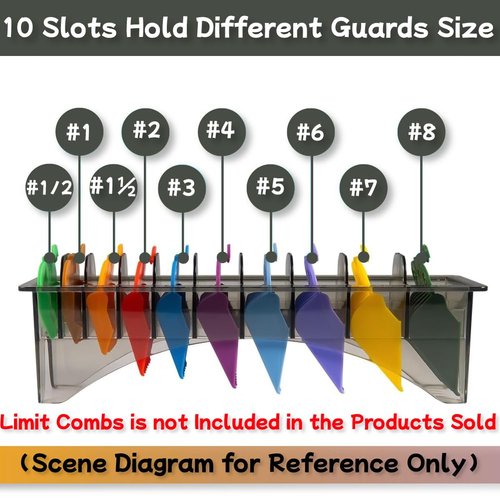HuGuWdy Clipper Guard Holder，Clipper Holder with 10 Slots Barber Accessories Barber Supplies Professional Organizer Hair Clipper Guards Set Fits for Clipper Guard with Color Coded（1/16"-1"）