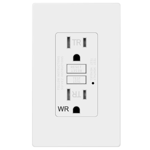 TOPELE 15 Amp GFCI Outlet 125 Volt Tamper-Resistant and Weather-Resistant, Receptacle, Indicator with LED Light, Nylon Wallplate and Screws Included,TR WR White, UL Listed