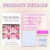 Short Press on Nails Square French Tip Fake Nails Full Cover False Nails with Colorful Flower Designs Glossy False Nails with Nail Glue Artificial Acylic Nails for Women Girls 24 Pcs
