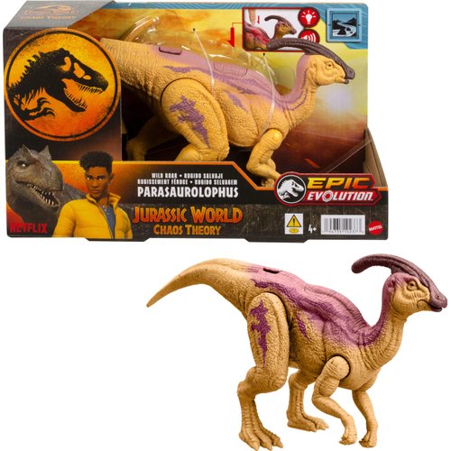 Mattel Jurassic World Wild Roar Dinosaur Action Figure, Parasaurolophus with Glowing Spine Reveal Lights & Roar Sound, Posable Toy with Digital Play