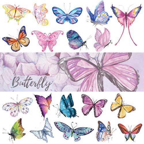 Ooopsiun Butterfly Tattoos for Kids Women - 120 Pcs Cute hand drawing Colorful Art Butterfly Temporary Tattoos, Butterfly Party Favors