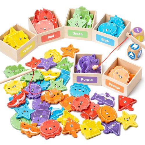 Busy edition Montessori Toys for Toddlers 1-3, Wooden Magnetic Fishing Games for Kids 3-5, Color Sorting Educational Toys for 3+ Year Old Boys Girls, Preschool Learning Toys for Toddlers 2-4 Years