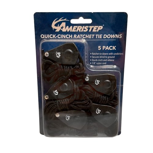 Ameristep Hunting 1/8" Premium Nylon Ratching Quick-Cinch/Release Ground Blind Tie Down Cords with Carabiners, 5-Pack