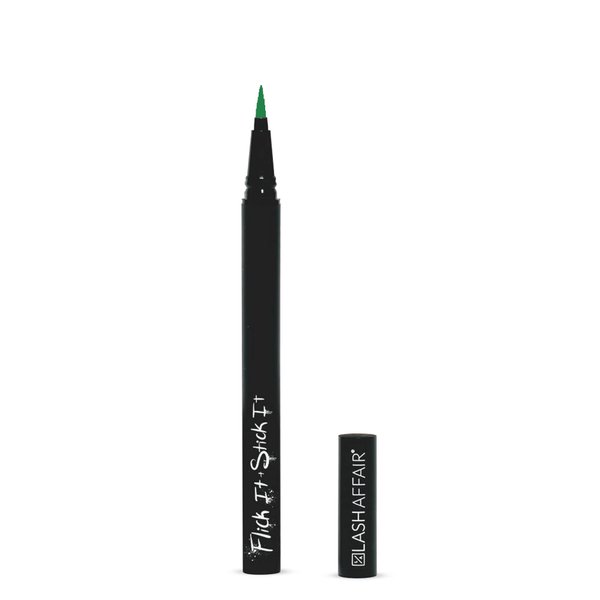 Lash Affair Flick it + Stick It Eye-Lash Glue Eyelash Eyeliner, False Lash Glue Adhesive Color Liquid Eyeliner Pen for Fake Eyelashes, J Money, Green