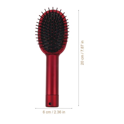 Hide A Key Mini Travel Brush with Secret Compartment for Cash, Keys, Jewelry - Red Hairbrush