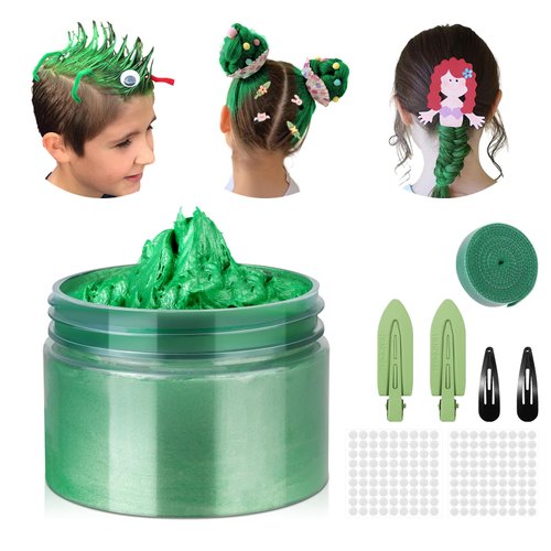 Temporary Hair Color Wax Kit, Stocking Stuffers for Teen Girls, Instant Hair Dye Color Wax Washable Natural Hair Color Cream for DIY Hairstyle on Crazy Hair Day, Children's Day, Christmas (Green)