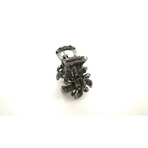 Generic Small tiny dark silver metal flower shaped hair claw clip with gray crystals