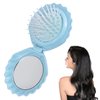 2 Pcs Shell Shape Foldable Mini Brush for Hair,Travel Brushes for Hair With Mirror,Portable Compact Hair Brush,Conch Folding Hair Brush for Women and Purse Must Haves (Blue and Pink)