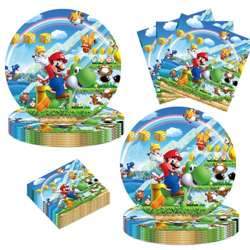 GYSIXGAOSU 40pcs Mario Party Supplies include 20 plates, 20 napkins for the Mario Birthday party decoration