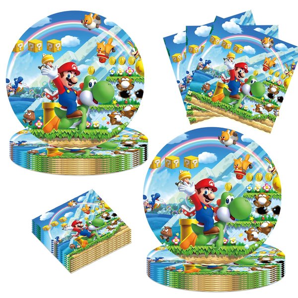 GYSIXGAOSU 40pcs Mario Party Supplies include 20 plates, 20 napkins for the Mario Birthday party decoration