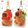 Achwishap 2PCS Capybara Plush Keychain,Cute Keychain Capybara Stuffed Animal,Soft Capybara Plush Toys Key Chain,Kawaii Plush Stuffed Toys for Kids Adults(Capybara Turtle,Capybara Strawberry Hat)