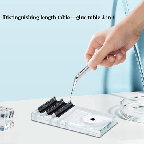 2 Pack Crystal Lash Trays for Lash Extensions, Lash Tile, Transparent Adhesive Glue Holder Lash Tiles for Lash Extension, Glass Eyelash Lash Trays Pallet, 5.9 x 3.9 x 0.3In