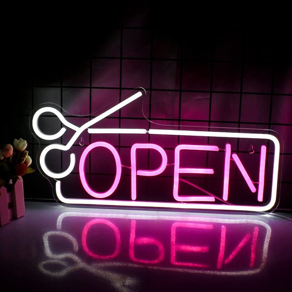 Open Neon Sign Pink White LED Sign USB Powered Neon Light up Signs for Wall Decor with Switch for Bar Salon Store Hotel Coffee Shop Club Business