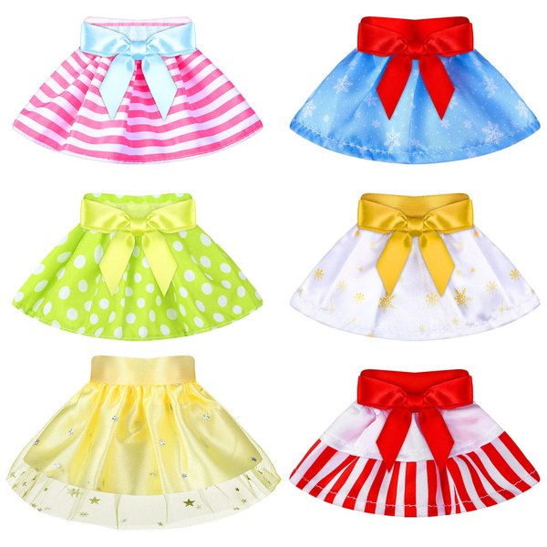 6 Pieces Santa Clothing Elf Dance Skirt Set Christmas Elf Skirts for Christmas Doll Holiday Decorations (Not Include Doll)(Fresh Style)