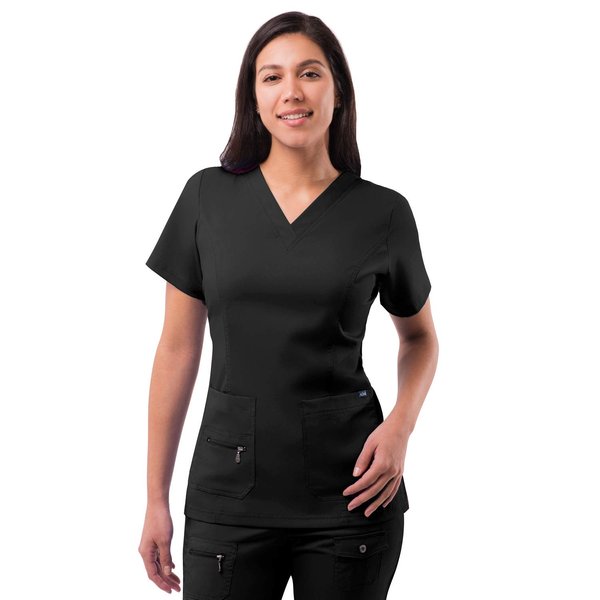 Adar Uniforms Pro Scrubs for Women, Elevated V-Neck Scrub Top, P4212, Black, M