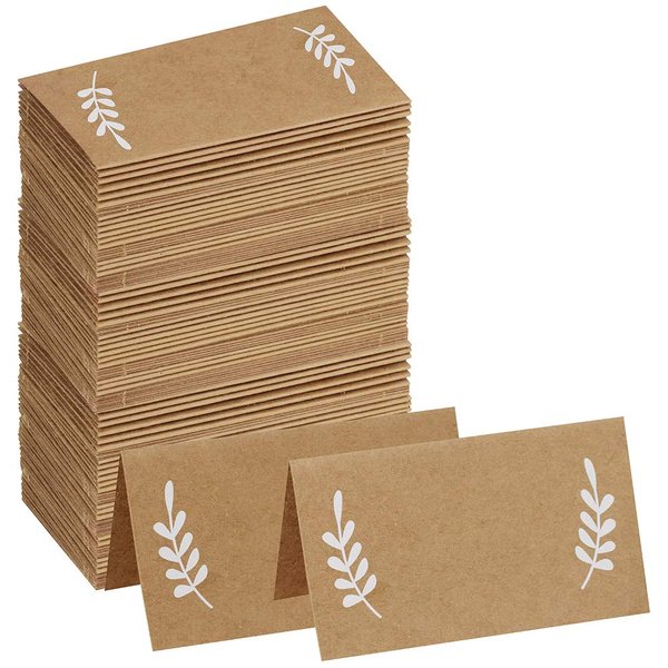 Supla 100 Pcs Place Cards with White Laurel Leaves Kraft Paper Cards Rustic Wedding Table Name Number Blank Table Tent Cards Table Name Tags Table Card Seating Cards Buffet Table Cards