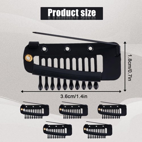 6pcs Chunni Clip with Safety Pins Wig Clips to Secure Hair Accessories Hair Extension Clips for Dupatta, Hijab Indian Costume, with Rubber Snap to Easy Operate (Black)