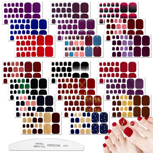 JERCLITY 20 Sheets Toe Nail Polish Strips Nail Art Stickers Decals for Girls Women with 1 Pc Nail File Nail Polish Stickers Full Wraps Set